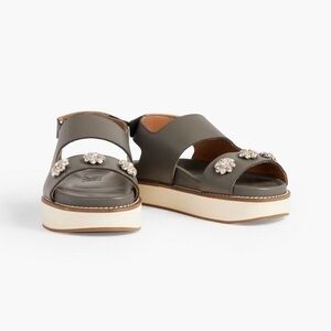 GANNI Crystal-embellished leather platform slingback sandals size 41